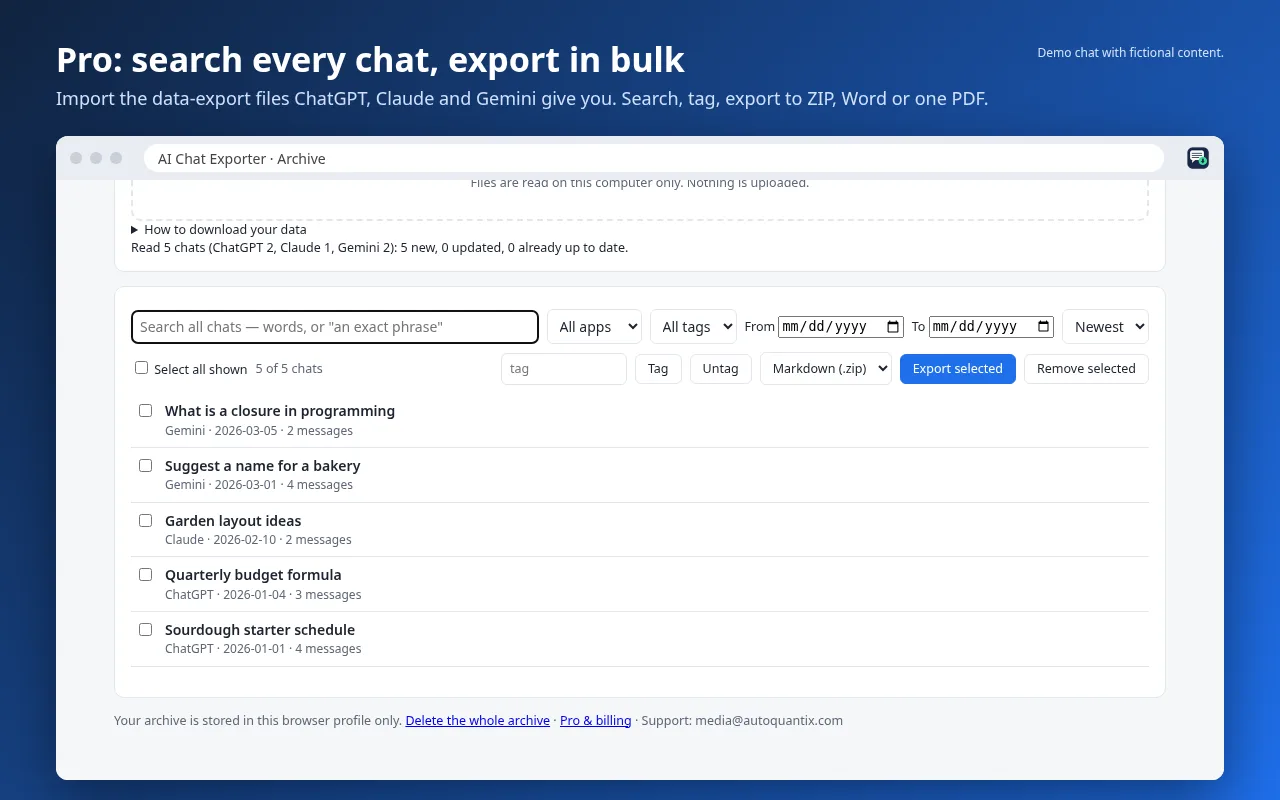 Pro archive: search all imported chats